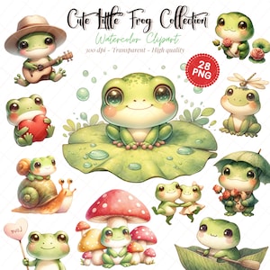 Schattige kleine kikker digitale illustratie clipart PNG, schattige amfibie clipart, afdrukbare kikker kunst, kinder decor afbeeldingen, scrapbooking afbeelding
