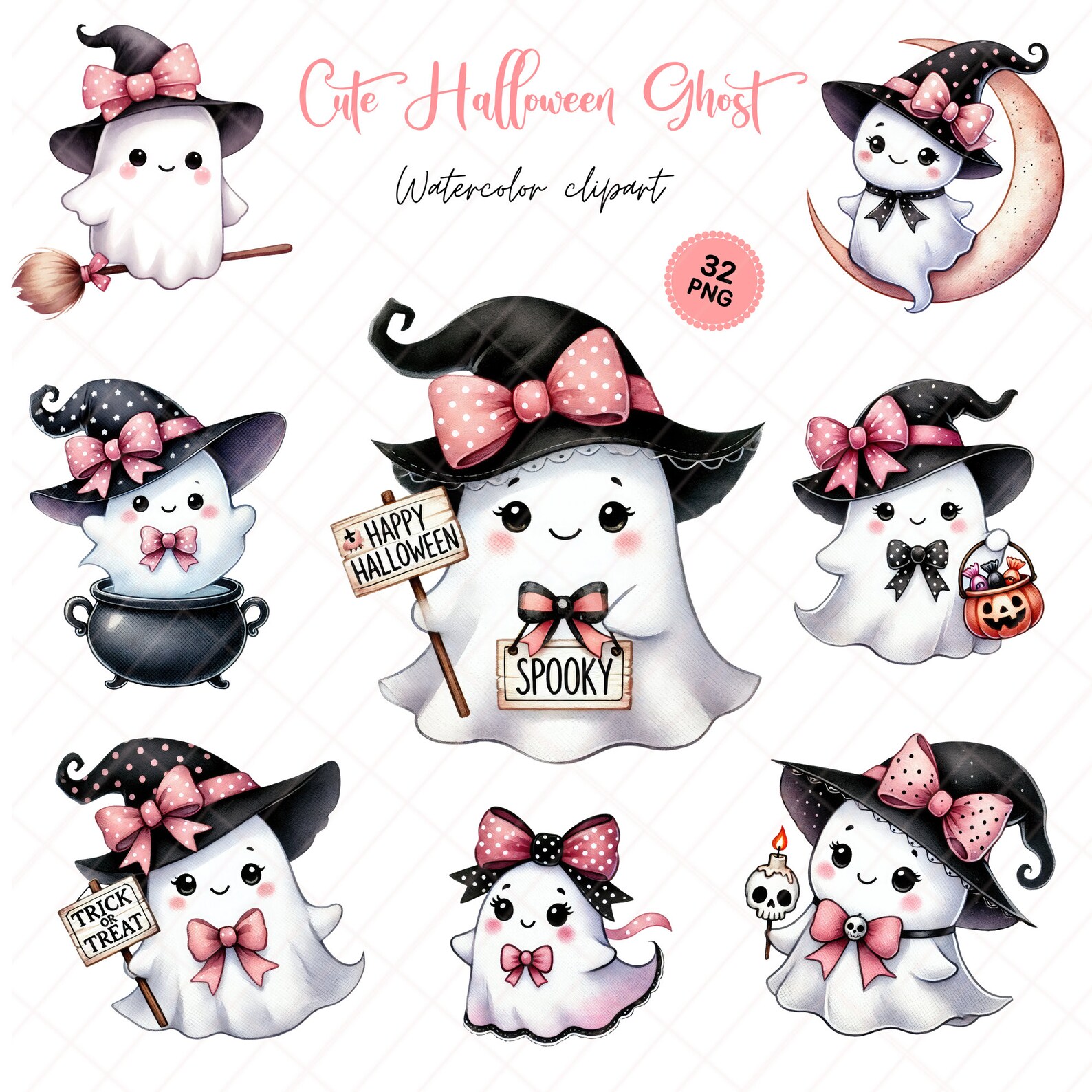 50pcs Pink Halloween Cartoon Stickers Pumpkin Ghost Decals DIY Laptops