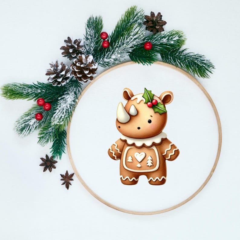 Cute Christmas Gingerbread Clipart Set, Kawaii Festive Animal Cookie