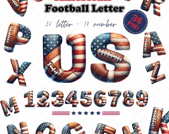 Patriotic Football Alphabet Clipart: USA Letters & Numbers (Digital Download)
