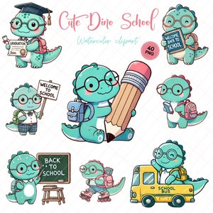 Adorables autocollants numériques Dino pour la rentrée, parfaits pour les agendas et les albums de coupures, jolis graphiques Dino School, à imprimer pour les enfants, projets créatifs