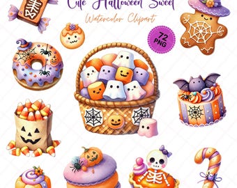Kawaii Halloween Candy Clipart: Spooky Sweet PNG (Digital Download)