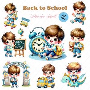 Adorable Back to School Boy Clipart, Cute School Boy, Classroom Decor, Digital Download for Teachers, Kids, and Parents, PNG 300Dpi