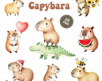 Watercolor Capybara Clipart - Adorable Animal PNG for Nursery Decor & Kids Crafts (Digital Download)