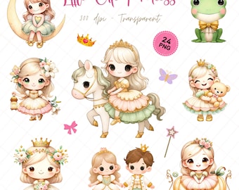 Princess Fairytale Clipart: Enchanted Castle, Unicorn, Frog Prince (PNG, 300Dpi)