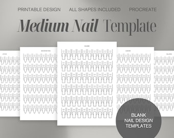 Modèle de conception d'ongle moyen, agenda vierge pour nail art, feuille d'exercices pratiques pour le nail art, guide de nail art imprimable, guide de pose d'ongles à presser, cadeau nail art