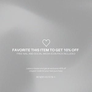 May include: A light gray background with a white heart icon and text that reads "FAVORITE THIS ITEM TO GET 10% OFF" and "FREE NAIL AND SOCIAL MEDIA ICON PACK INCLUDED". Additional text offers a coupon code.