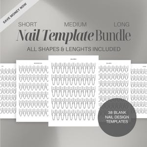 Nail Design Template Bundle, Short+Medium+Long Nail Practice Sheet, Nail Art Planner, Press On Nail Design Sheet, Blank Nail Tech Planner