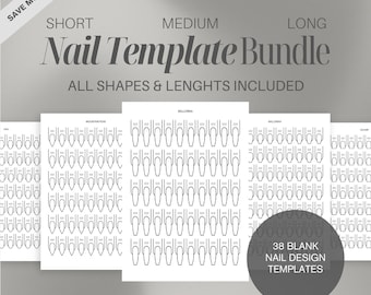Nail Design Template Bundle, Short+Medium+Long Nail Practice Sheet, Nail Art Planner, Press On Nail Design Sheet, Blank Nail Tech Planner