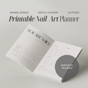 Nail Design Planner for Press On Nails, Printable 30-Page Nail Art Journal, Blank Nail Tech Planner, Stiletto, Almond, Square, Coffin Nails