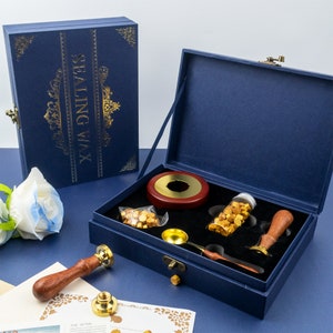 Kit timbro sigillo ceralacca personalizzato, personalizza qualsiasi logo, timbro logo personalizzato, timbro invito matrimonio personalizzato, set sigillo ceralacca, scatola stufa premium