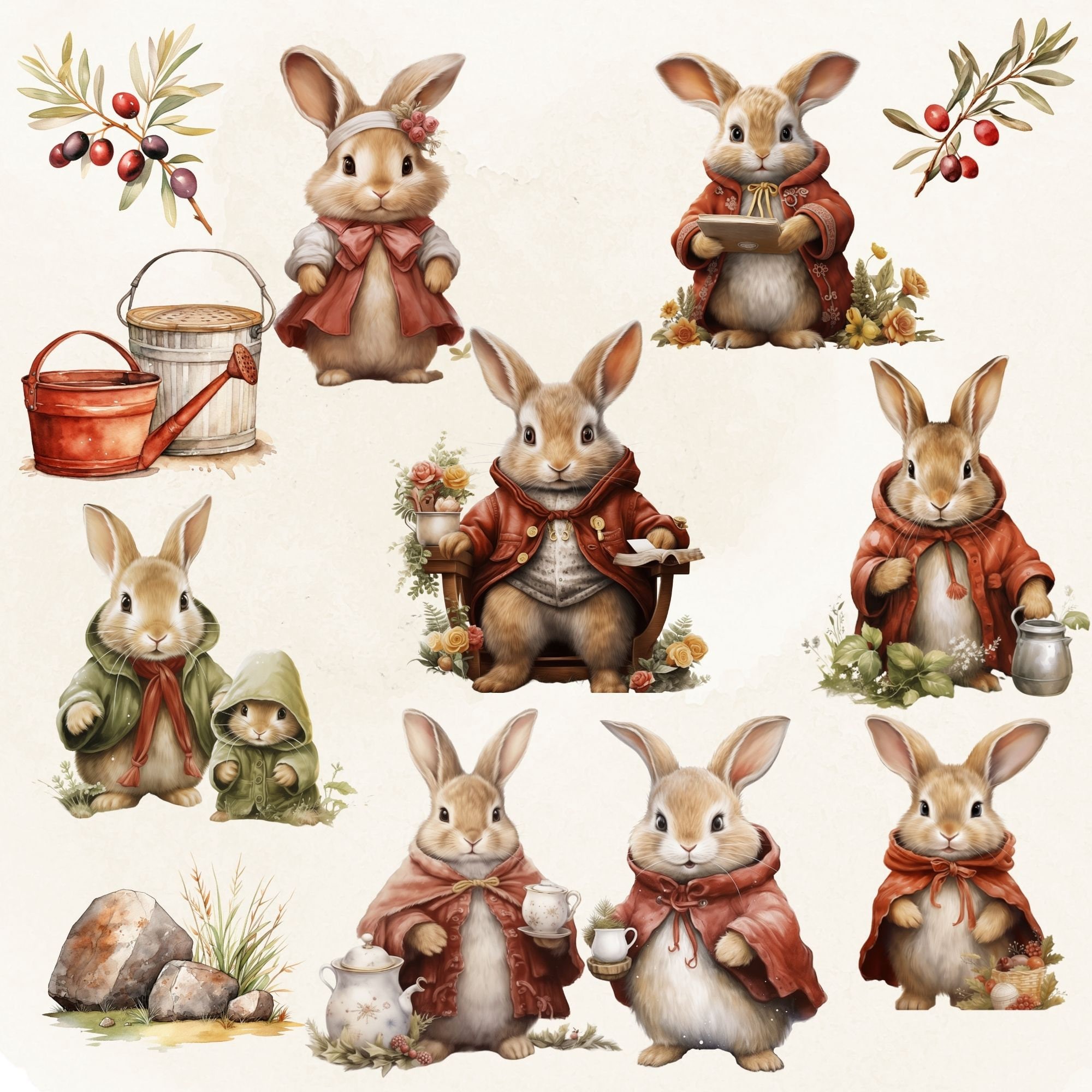 Watercolor Bunny Rabbit Clipart: 32 PNG Images (digital Download) - Etsy