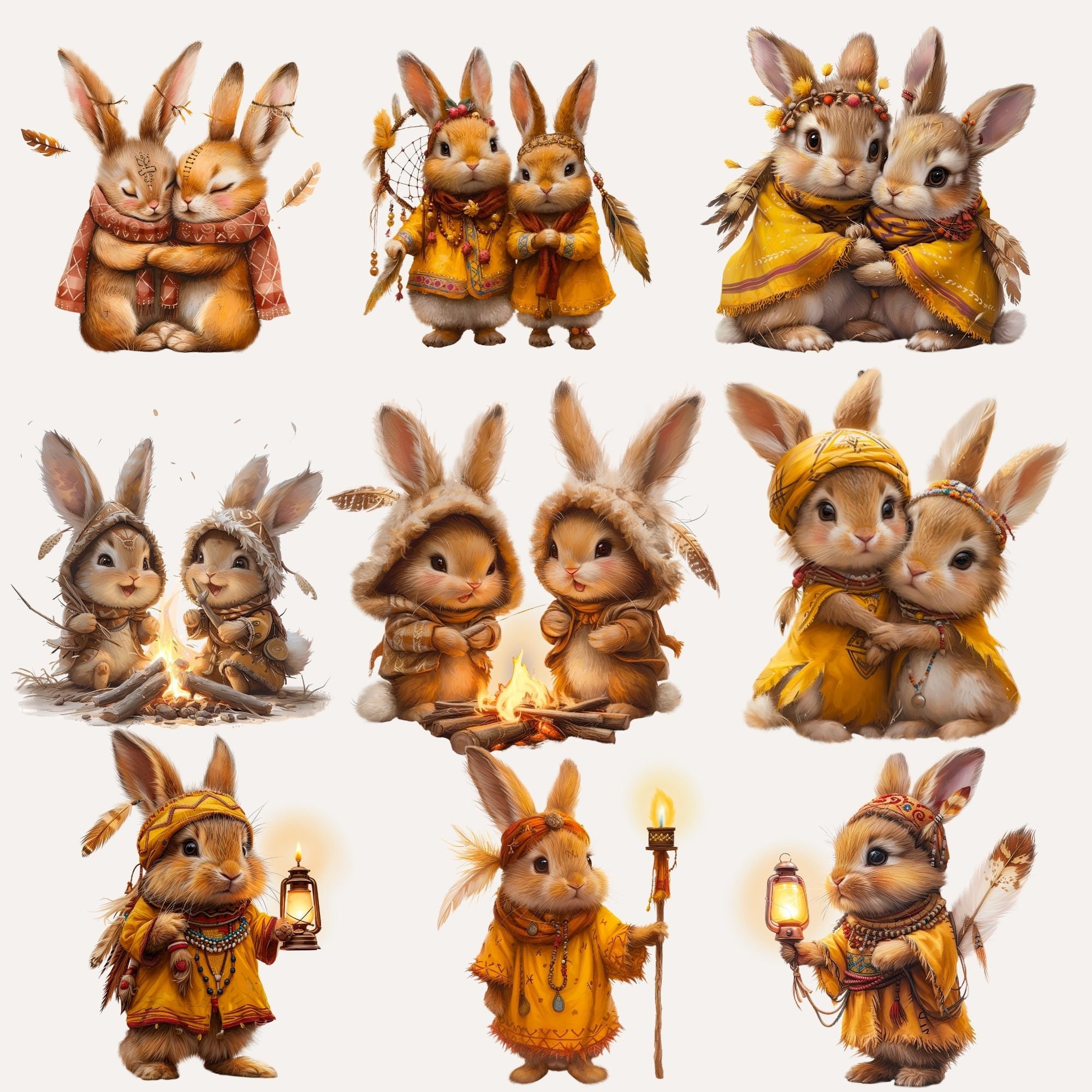 Boho Bunny Watercolor Clipart: 34 PNG Illustrations (digital Download ...