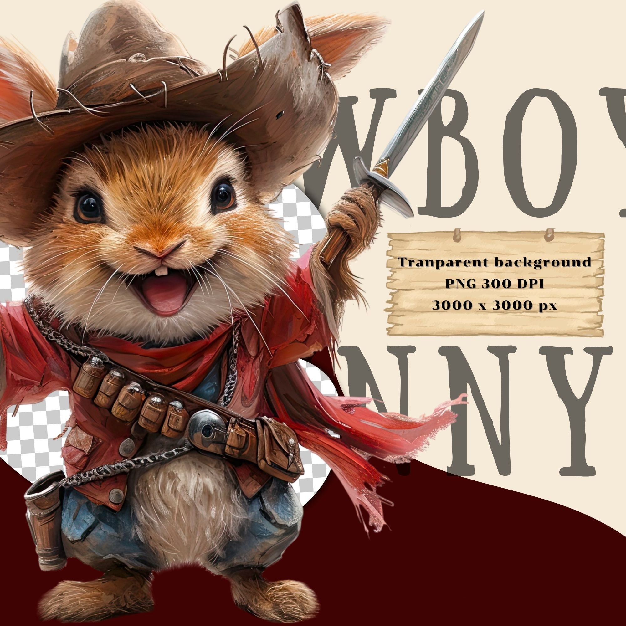 Watercolor Cowboy Bunny Clipart: Western Rabbit PNG (digital Download ...