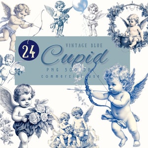 Lindo dibujado a mano querubines azules Cupidos clipart, ilustraciones de ángeles de arte lineal, boda de arte de querubines, tarjeta de boda de Cupido, descarga instantánea.