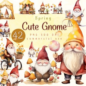 Watercolor Spring Gnome Clipart: Nursery & Baby Shower PNG (Digital Download)