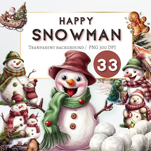 Happy Snowman clipart, Watercolor snowman in winter PNG, illustration, Christmas character