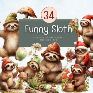 Sloth funny clipart watercolor PNG sublimation