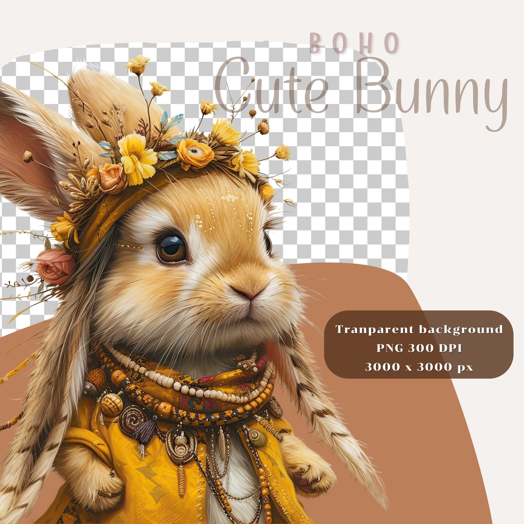 Boho Bunny Watercolor Clipart: 34 PNG Illustrations (digital Download ...