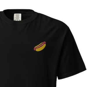 Hot Dog Embroidered T-Shirt, Street Food Unisex Crewneck Shirt Embroidery Hot Dog Lovers Gift Comfort Colors Tee