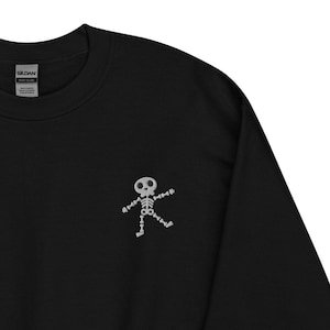 Skeleton Embroidered Sweatshirt, Unisex Crewneck Sweater Long Sleeve Skeleton Lovers Gift