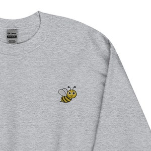 Bee Embroidered Sweatshirt Bee Crewneck Sweater Long Sleeve Embroidered Bee Lover Gift Sweatshirt Embroidered Cute Yellow Bee Sweatshirt
