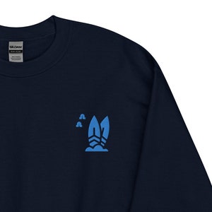 Surfboard Embroidered Sweatshirt, Unisex Crewneck Sweater Long Sleeve Surf Lovers Gift