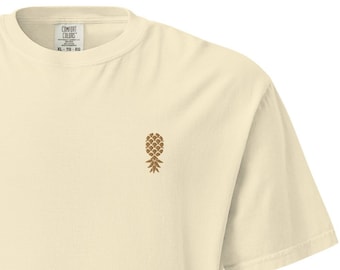 Upside Down Pineapple Embroidered T-Shirt, Swingers Pineapple Unisex Crewneck Shirt Gold Pineapple Lover Embroidery Gift Comfort Colors Tee