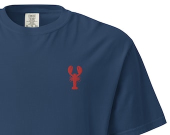 Hummer besticktes T-Shirt, Hummer Unisex Rundhalsausschnitt Stickerei Hummer Liebhaber Geschenk Komfort Farben Shirt T-Shirt