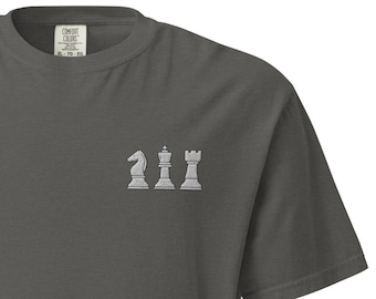 Chess Game Embroidered T-Shirt, Chess Game Unisex Crewneck Shirt Green Western Chess Lovers Embroidery Gift Comfort Colors Tee
