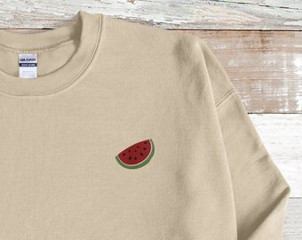 Watermelon Embroidered Sweatshirt Watermelon Crewneck Sweater Long Sleeve Embroidered Watermelon Lover Gift Sweatshirt Watermelon Slice