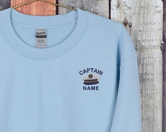 Custom Captain Name Sweatshirt First Mate Crewneck Sweater Embroidered Captain Sweatshirt Boating Lover Gift Crew Sweatshirt