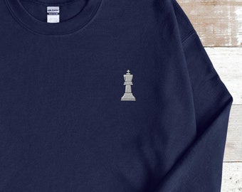 Sweat brodé roi des échecs, cadeau de broderie pour les amateurs d'échecs, pièce de roi, pull à col rond unisexe, sweat-shirt couleurs échec et mat