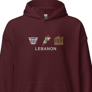 Sudadera con capucha bordada del Líbano, suéter de cuello redondo del Líbano, mapa de Beirut Baalbek, Líbano, suéter con la bandera del Líbano bordada como recuerdo