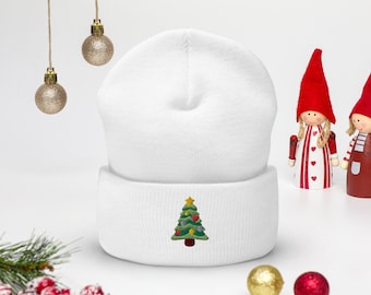 Bonnet brodé sapin de Noël, bonnet à revers de Noël Bonnet d'hiver sapin de Noël Cadeau de Noël Broderie Bonnets d'hiver festifs