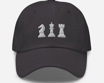 Chess Game Embroidered Hat, Chess Player Dad Hat Chess Pieces Cap Gift For Chess Lovers King Rook Knight Chess Cotton Twill Cap