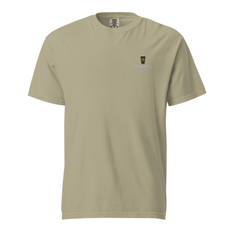 Vitamin G Guinness Beer Comfort Colors® T-Shirt, Funny Embroidered Beer Shirt, St. Patrick’s Day Gift, Irish Pub Party Tee Beer Lovers Khaki
