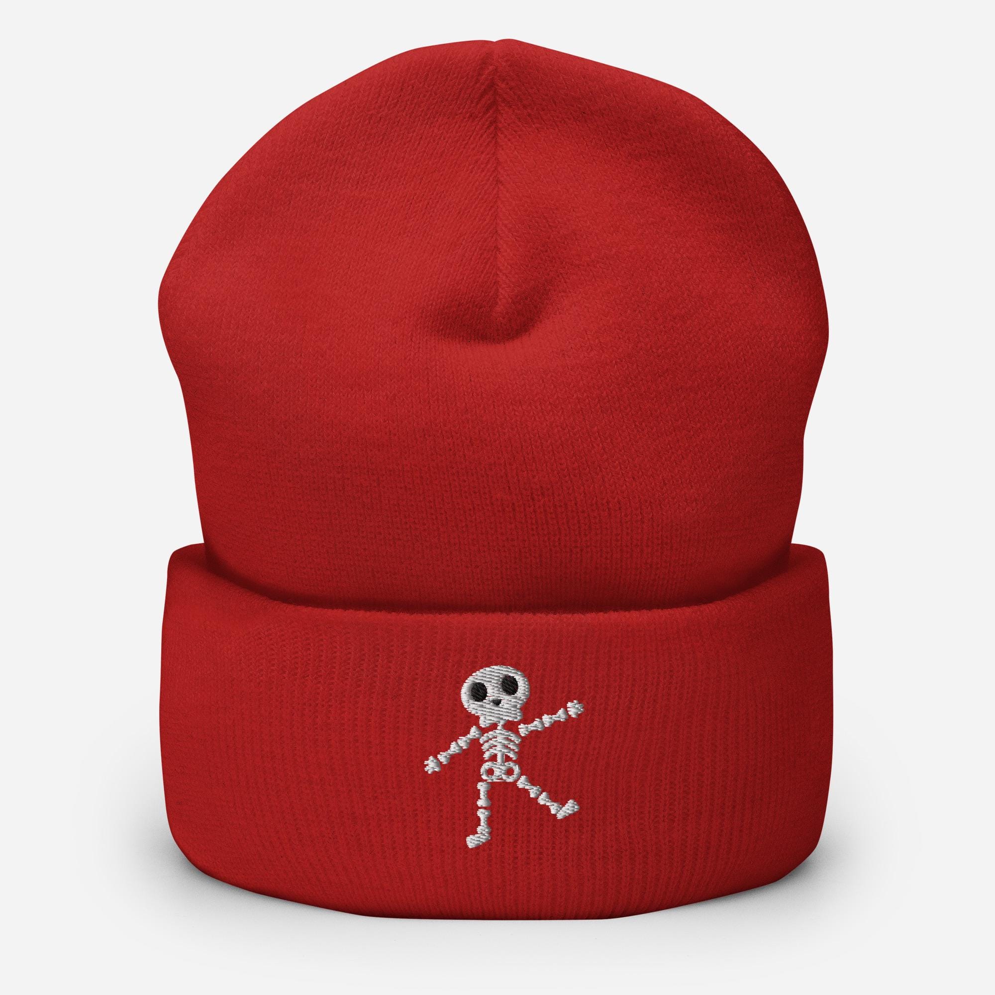 Skeleton Embroidered Beanie, Skull Beanie Hat, Gothic Winter  display picture 2