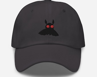 Mothman geborduurde hoed, Mothman papa hoed Mothman Cryptid Cap Mothman minnaar cadeau verstelbare honkbal Cryptids hoed donkere Mothman hoed