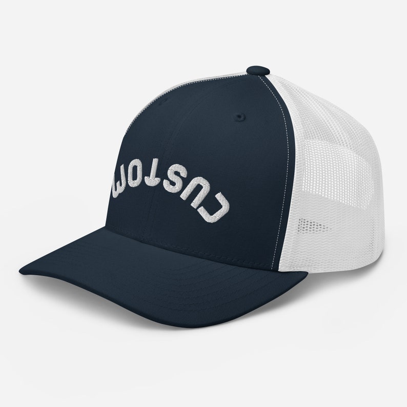 Custom Upside Down Text Embroidered Trucker Hat Trucker Cap Personalized Hat Upside Down Font