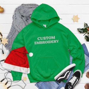 Custom Embroidered Hoodie, Personalized Embroidered Design, Unisex Hoodie Logo Embroidery Your Own Text Custom Christmas Gift Winter