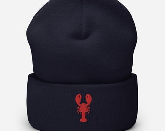 Lobster Beanie Embroidered Lobster Cuffed Beanie Lobster Hat Lobster Lover Gift