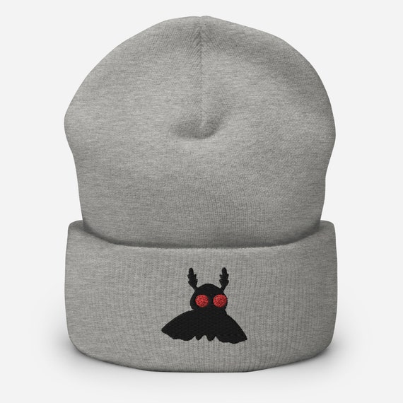 Mothman Embroidered Beanie, Cryptid Cuffed Beanie, Mothman Hat, Paranormal Lover Gift, Funny Mythical Beanie