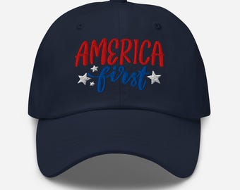 America First Hat Embroidered, Trump Supporter Dad Cap, Patriotic Republican Gift, USA Hat