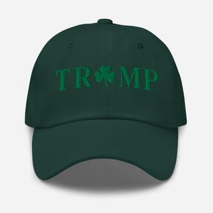 Trump Shamrock Embroidered Dad Hat, St. Patrick’s Day Hat, Irish American Cap, MAGA Hat, Adjustable Cotton Twill Cap, Gift for Patriots