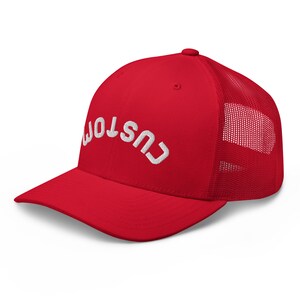 Custom Upside Down Text Embroidered Trucker Hat Trucker Cap Personalized Hat Upside Down Font