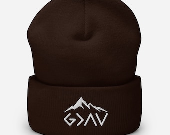 Gorro con la frase "Dios es más grande que los altibajos", gorro cristiano bordado, gorro con puño y mensaje de fe, gorro con versículo bíblico, regalo religioso.