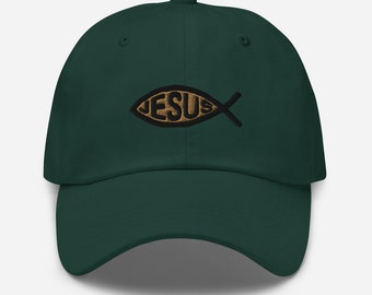 Jesus Fisch gestickte Hut Jesus Schriftzug Papa Hut gestickte Jesus Fisch Unisex Mütze Jesus Liebhaber Geschenk Christentum Fisch Baseballmütze