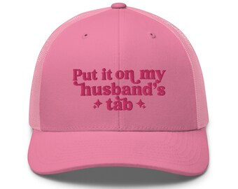 Gorra de camionero divertida para novia, gorra bordada con la etiqueta "Ponlo en mi marido", gorra rosa para despedida de soltera, regalo de luna de miel para la esposa, gorra para despedida de soltera.