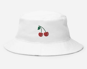 Cherry Embroidered Bucket Hat Trendy Bucket Hats Summer Cherry Lover Gift Cherries Fisherman Hat Cherry Girl Hat Women 2 Cherries Bucket Hat